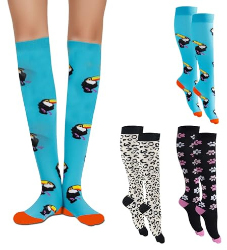 FINELYCR 3 Paires Chaussettes Contention Femme, L/XL Chaussettes D'équitation, 3 Modèles Chaussettes Femme, Élégants Chaussettes Equitation Femme, pour le Cyclisme, la Course à Pied et la Randonnée