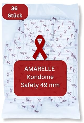 Amarelle Safety Kondome 49 mm 36 Stück – 36er Box dünne befeuchtete Kondome für Männer - Kondom mit Reservoir – veganes Kondom aus Naturlatex gefühlsecht hauchzart 170x49 mm