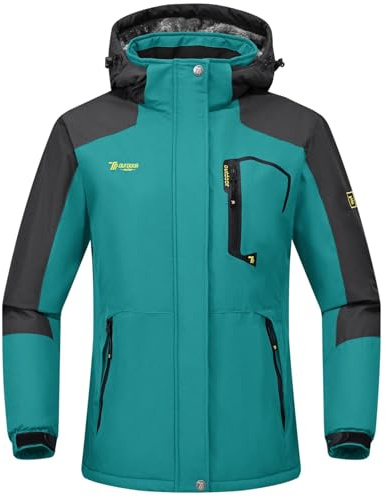Rdruko Skijacke Damen Wasserdicht Winterjacke Warme mit Kapuze Cyan L