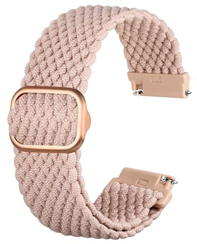 Anbeer 24mm geflochtenes Nylon Solo Loop Armband, dehnbares Schnellverschluss Ersatzarmband mit verstellbarer Schnalle, rosa mit roségoldener Schnalle