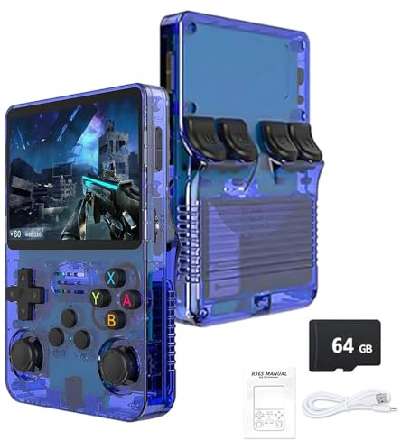 R36S Retro Handheld Game Console - 21,000+ Classic Games, 3.5 IPS Screen, 64GB/128GB, Portable Linux Gaming Device (64g-blue)
