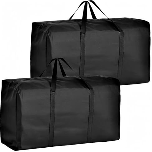 2 Stück Extra Große Schwarze Aufbewahrungstasche 600D Oxford Heavy Duty | Wasserdichte Umzugstaschen Mit Verstärkten Griffen Und Reißverschlüssen Für Bettdecken Kleidung Bettwäsche Großraum Lagerung