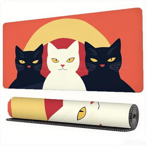 Tapis de Souris Japon 600 x 300 mm Chat Tapis de Souris Grand Japonais Mouse Pad Base Caoutchouc Antidérapant Surface avec Coutures sur Les Bords Desk Mat pour Ordinateur Maison Deco Bureau, Model986