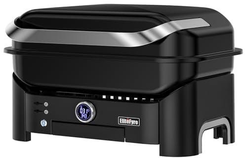 EliteFyre Volteq Smart Elektrogrill, 343°C Profi-Hitze in 20 Min, Tischgrill mit Fleischsonde & LED-Display, 1720 cm² Grillfläche, 6-in-1 Multigrill für Balkon & Terrasse, Emaille-Beschichtung