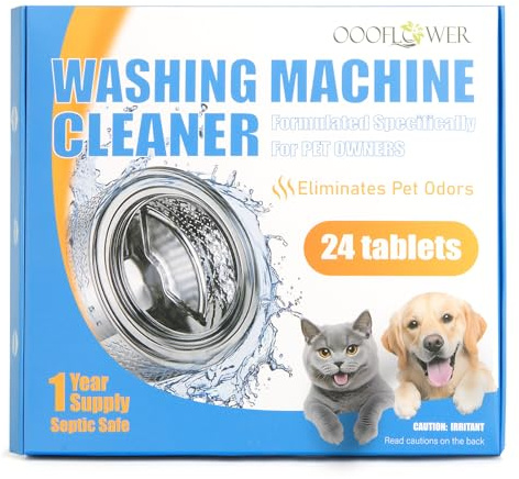 OOOFLOWER 24Pcs Washing Machine Cleaner Tablets for Removing Pet Hair | Deep clean, 12 Months Supply, descale & eliminate odors, removes pet hair, fits front/top/HE washers