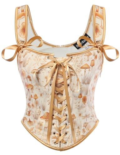 SCARLET DARKNESS Corset Tops for Women Renaissance Bodice | Floral Lace-Up Overbust Corsets, Suitable for Ren Faire Medieval Victorian Fairy Party