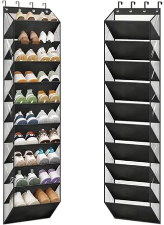 TopHomer 10 Tier Over Door Shoe Storage Organiser, Black & Fit 20 Pairs | Hanging Shoe Rack Storage, Large Shoes Holder with Clear Deep Pocket, Back of Door