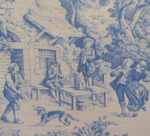 Tissu de coton imprimé | Toile de Jouy (Bleu) | Largeur: 140cm (1 mètre)