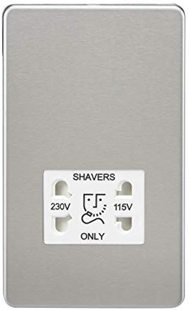 Knightsbridge Screwless Dual Voltage Shaver Socket in Brushed Chrome with White Insert