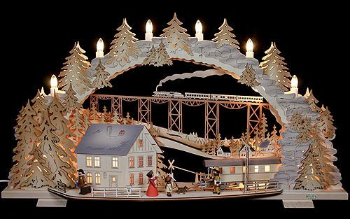 Tietze Schwibbogen Zugfahrt ins Erzgebirge (variabel) - 72x41x7cm - Original Erzgebirge Schwibb?gen