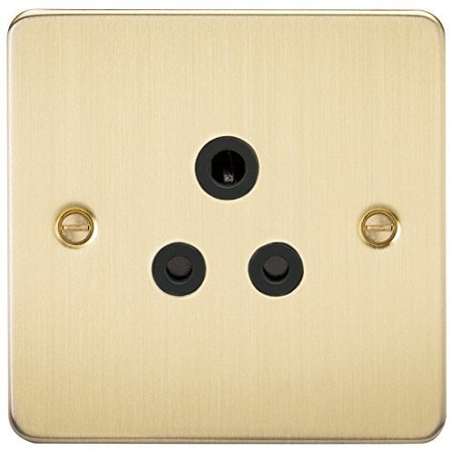 Knightsbridge FP5ABB Brushed Brass FPAV5ABB Flat Plate 5A Unswitched Socket, 230 V, Black Insert
