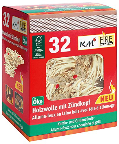 KM Firemaker 3 Schachteln Holzwolle mit Zündkopf 32er Anzünder Grillanzünder Kaminanzünder Art. 0000153 (3)