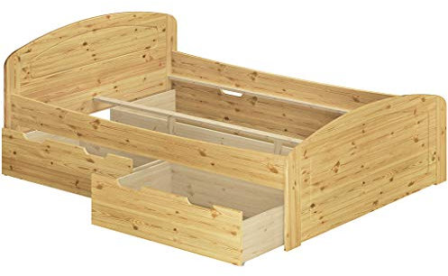 Erst-Holz Funktions-Doppelbett Überlänge 200x220 Bettkasten Bettgestell Massivholz Kiefer 60.50-20-220 oR