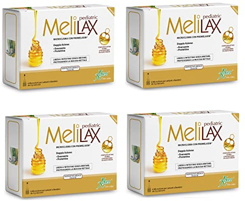 ABOCA - MELILAX PEDIATRIC PER LATTANTI E BAMBINI 4 CONFEZIONI DA 6 MICROCLISMI- libera l'intestino, proteggendo la mucosa rettale