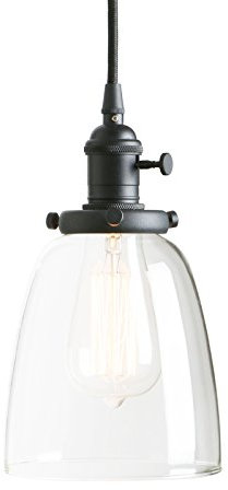 Pathson Suspension Luminaire Vintage Industrielle E27 Eclairage Rétro Plafond Abat-Jour en Verre Lampe Plafonnier Pendant Lampe pour Café,Cuisine,Salle à Manger Noir