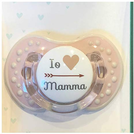 Personalisierter Schnuller, Rosa, mit Spruch Io Haken, Mama, Größe 0 – 6 Monate, Silikon, für Neugeborene