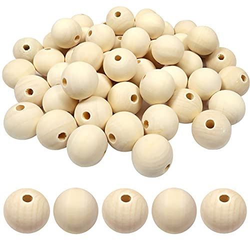 TOAOB 50pcs 25mm Perles en Bois Rondes Naturel Perles Spacer pour Le Bricolage Décorations Faites à La Main Fabrication de Bijoux