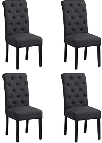 BOJU Modern Dining Chairs with Armrests Only for Kitchen Restaurant Lobby Lounge Furniture Fabric Upholstered Wood Chairs (Charcoal Grey, x4)