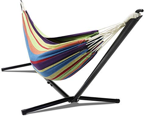 IDMarket - Hamac avec Support métal et Toile rayée Multicolore