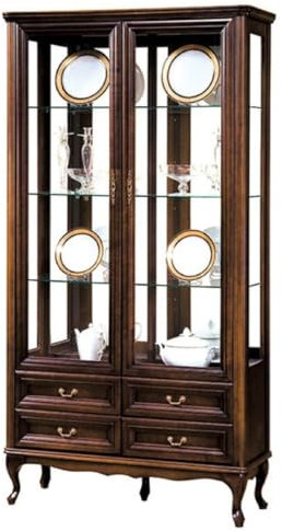 Casa Padrino Luxus Jugendstil Vitrinenschrank Dunkelbraun 114,5 x 42,5 x H. 206 cm - Wohnzimmerschrank mit 2 Glastüren und 4 Schubladen - Wohnzimmermöbel