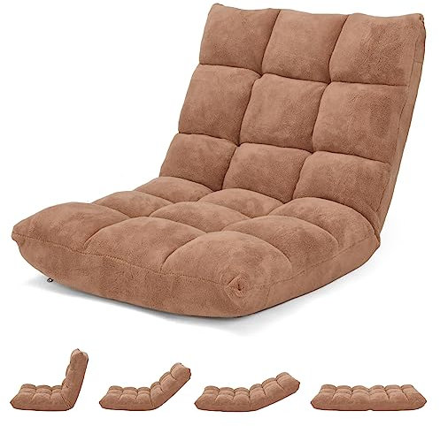 COSTWAY Bodenstuhl mit Verstellbarer Rückenlehne, Bodensessel gepolstert, Bodenkissen faltbar, Meditationsstuhl, Relaxsessel, Thaikissen für Freizeit, Meditation, Yoga (Beige)