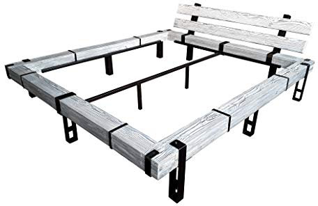 CHYRKA® Massivholzbett Balkenbett Bett Doppelbett Massivholz LEMBERG Loft Vintage Industrie Rustikal Design Handmade Holz Metall (Weiss, 120 x 200 cm)