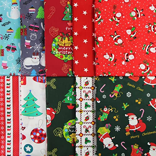 aufodara 10er Baumwollstoff Weihnachten Stoffpakete Patchwork Stoffe Baumwolle,50x80cm Stoffe zum Nähen, Patchwork Stoffpaket zum Quilten DIY Basteln Handwerken (50 x 80 cm, U-01)