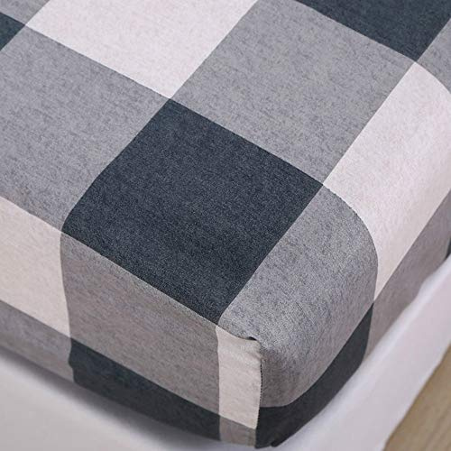 Chickw1 100% Polyester Spannbetttuch, Spannbetttuch Boxspringbett, Weiche Spannbettlaken Matratzenschoner für Bettw Sche, Steghöhe bis 30cm (Grauweißes Plaid,150x200x30cm)