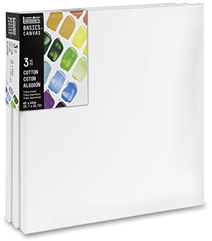 Liquitex 471040040 Basics Keilrahmen aus Fichtenholz - 3er Set 40x40cm Leinwand aus 100% Baumwolle 280g/m², stabiler Keilrahmen aus Fichtenholz, weiß vorgrundierte Leinwand für Acrylfarben & Ölfarben