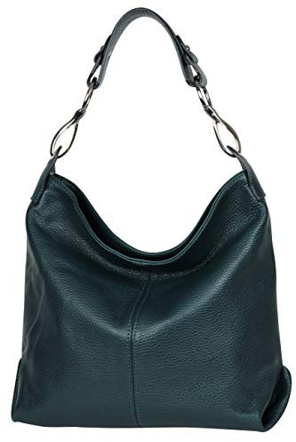 AMBRA Moda GL033 - Damen echt Ledertasche Handtasche Schultertasche Henkeltasche Beutel (Petrol)