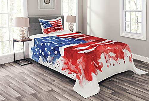 ABAKUHAUS amerikanisch Tagesdecke Set, Aquarell USA Flagge, Set mit Kissenbezügen Moderne Designs, 170 x 220 cm, Rot Blau Weiß