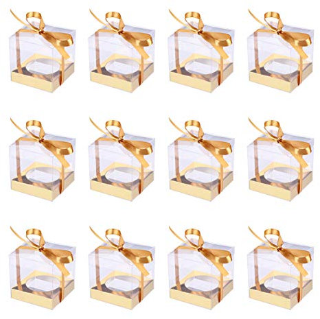 DOITOOL Cupcake Containers - 12Pack Clear Boxes with Single Cupcake Carrier, BPA-Free (Gold)