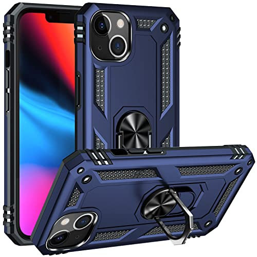 Fetrim Hülle Kompatibel für iPhone 13, stoßfest Schutzhülle mit Drehring Ständer für Apple iPhone 13 Navy Blau