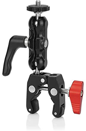 SZRIG Multi-Functional Ballhead Clamp Magic Arm Adapter with Bottom Clamp Super Robust Central Lock Knob(Red)