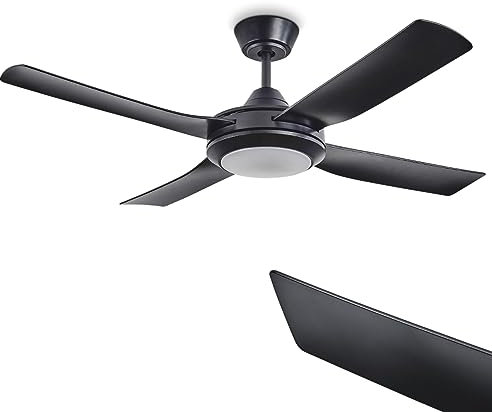 LED Deckenventilator Tjerne, Deckenlampe m.Ventilator aus Metall/Kunststoff in Schwarz/Weiß, dimmbar, Auf-Abwind, Fernbedienung, 3 Stufen, für Dachschrägen, 20 Watt, max. 2000 Lumen, 3000-5000 Kelvin