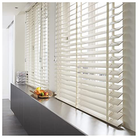 WAHHWF Jalousien 60cm/80cm/100cm/120cm/140cm breit Weiß Holzjalousien für Windows, 50mm Lamellen Hölzern Jalousie mit Bändern, Horizontale Jalousien (Color : White, Size : 100x220cm(39.4x86.6))