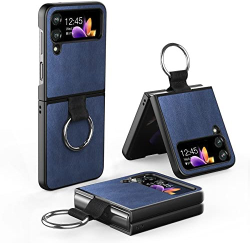 Cresee Hülle für Samsung Galaxy Z Flip 4 5G (2022) mit Ring, Handyhülle Case Schutzhülle Cover für Galaxy Z Flip4, Blau