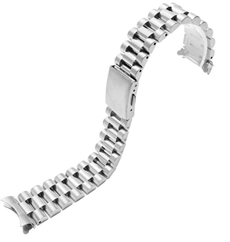 AEMALL Edelstahl-Armband für Citizen Enicar Armband, 20 mm, 22 mm, gebogenes Ende, Stahlband mit Faltschließe (Farbe: Silber, Größe: 20 mm)