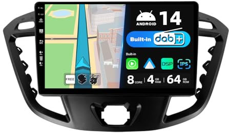 JOYX Android 13 IPS Autoradio - [Eingebaut DAB] - Passt für Ford Tourneo Transit Custom (2013-2021) - Kabellos Carplay/Android Auto - 4G+64G - Kamera + MIC - 9 Zoll 2 Din -SWC DSP Fast-boot 360-Kamera