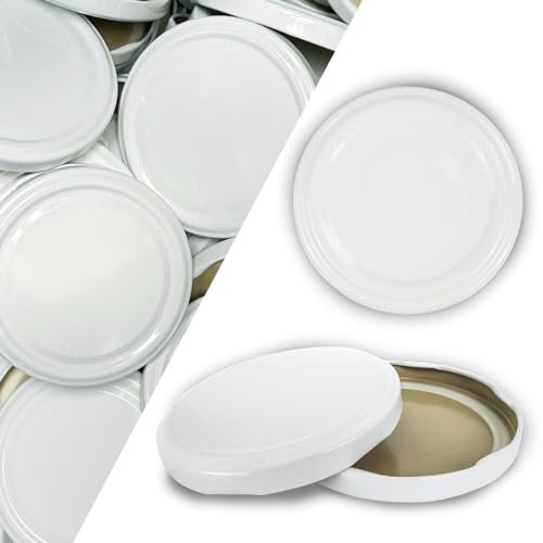 100 X Twist Off Deckel Verschluss 77mm, Schraubdeckel Set TO 77 mm Weiß, Ersatzdeckel TO 77 für Einmachgläser, Feinkostgläser, Honiggläser