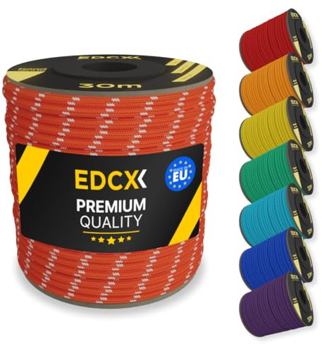 EdcX 4 mm Nylon Paracord 550 30 m (100 Fuß) – Typ III, 100% Nylonseil, 7-strängiges Seil, 4 mm Nylonseil in Volltonfarben (Reflective Sofit Orange, 30 m)