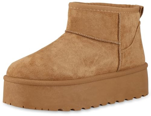 VAN HILL Damen Winter Boots Keilabsatz Plateau Vorne Bequem Schuhe 213875 Hellbraun Plateau 40