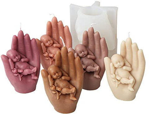 Xidmold Schlafendes Baby in der Hand Silikonform Kerzenform, 3D Hand Silikon Formen für Fondant, Sojawachs Kerzen, Seife, Epoxidharz, Gips, Handwerk