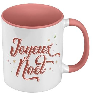 Mug de Couleur Qualité Premium Rose - Joyeux Noel Hiver Cadeau Père Noel - Tasse avec anse et intérieur de couleur