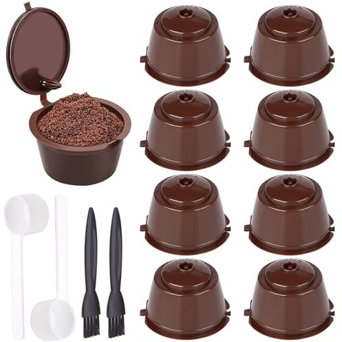 8 Stück Wiederverwendbare Kaffeekapseln Do-lce Gusto, Kapsel mit Löffel und Bürste, Filterkapseln Kaffeefilter, Do-lce Gusto Adapter für Aldi Kapseln Refillable Coffee Filter 3er Set