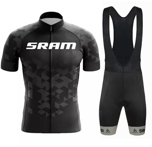 Petorenk Herren Fahrradbekleidung Kurzarm set, Atmungsaktive Herrentrikot, Schnelltrocknend Radtrikots, Radhose mit Polsterung für Mountainbikes (Schwarz, L)