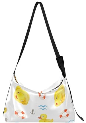 FRODOTGV Damen-Umhängetasche, nahtlos, niedlich, Gummi, gelbe Enten, Rettungsring, Crossbody-Tasche, Unisex, Herbst, große Schultertasche, Nahtlose süße Gummi-gelbe Enten-Rettungsring, Einheitsgröße