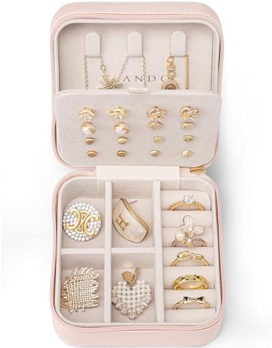 Vlando Reise-Schmuckkästchen, kleine Reise-Schmuck-Organizer-Box für Mädchen und Frauen, Rosa