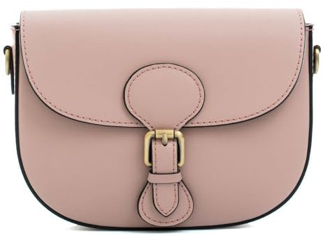Sac Hobo avec bandoulière en cuir véritable lisse pour femme Rindway, rose bonbon