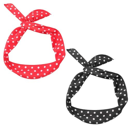 NYGGTYK 2 Stück Rock'n'Roll-Stirnbänder, Polka-Dot-Stirnbänder, Retro-Draht-Haarbänder, Stirnband-Schleifen, Kopftuch-Haar-Accessoires, 50er-90er-Jahre-Stil, Damen-Haar-Accessoires